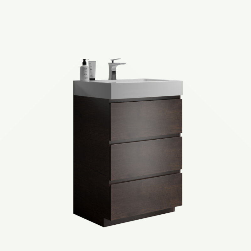 Meuble-lavabo autoportant de 24 po avec évier, grand meuble-lavabo autoportant pour salle de bain moderne, lavabo une pièce sans drain ni robinet, pré-assemblé