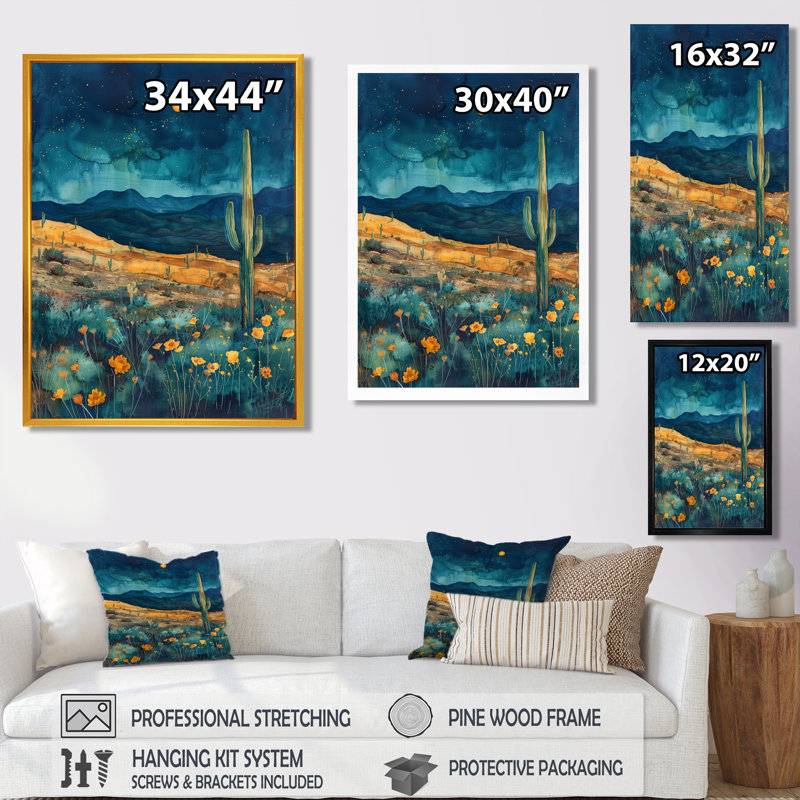Cactus vert clair au clair de lune - Décoration murale cactus floral, H 32 po x l 16 po x P 1 po
