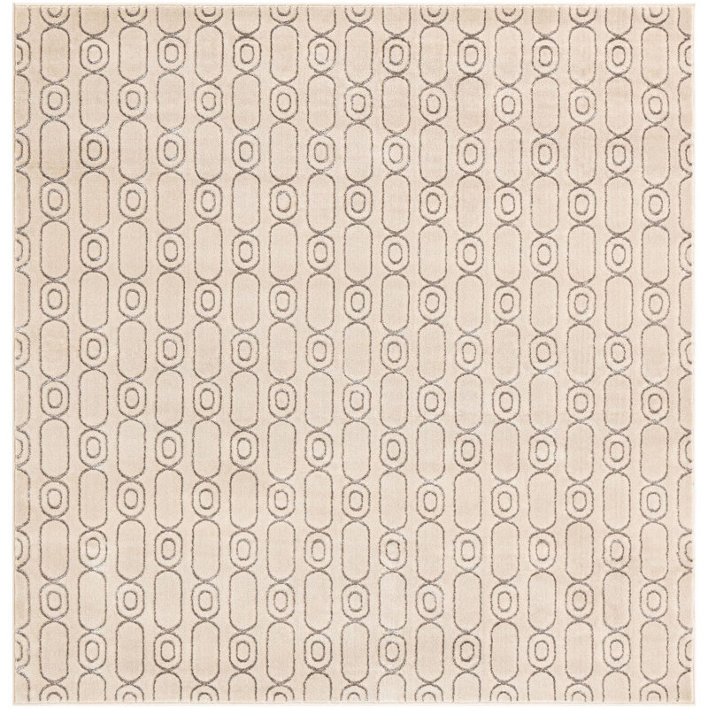 Tapis contemporain blanc et argenté Vincente, Carré 10 pi