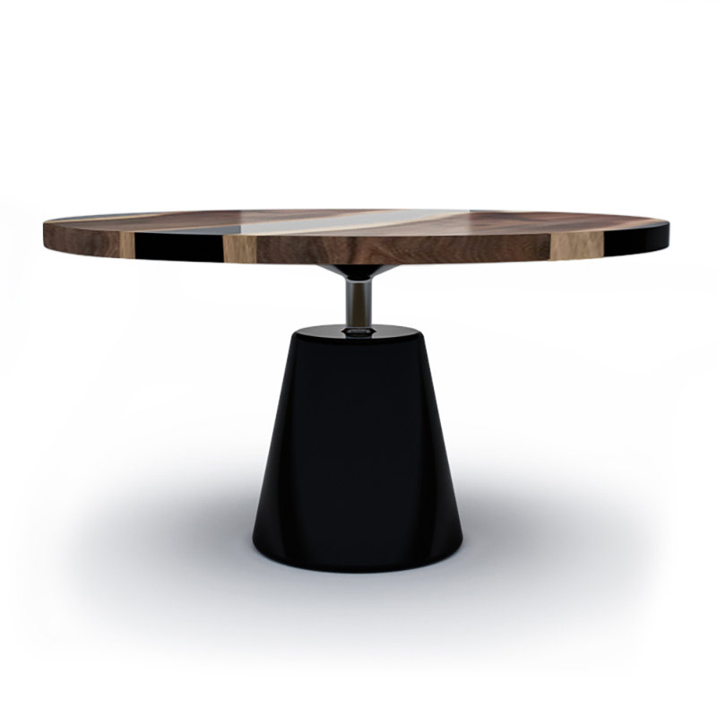 Round Walnut Wood Dining Table