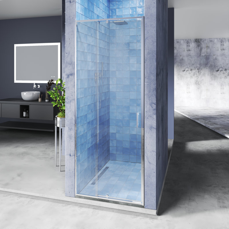 32"-36"W X 72"H Premium Pivot Swing Semi-Frameless Shower Door With 1/4"Tempered Clear Glass, Chrome
