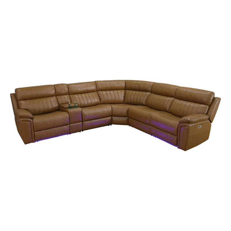 186" Ginger Top-Grain Leather 6-Piece Power Reclining Sectional Sofa