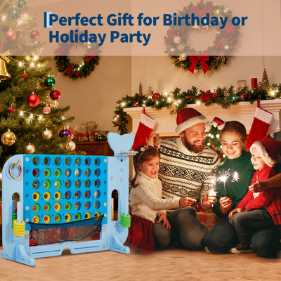 Giant 4‑In‑A‑Row Game Set in Whale Design With HDPE Plastic Construction, 4‑In‑1 Game Design Including Golf, Basketball, Ring Toss, Height‑Adj Jumbo Yard Game, Ideal Holiday Christmas Gift for Family