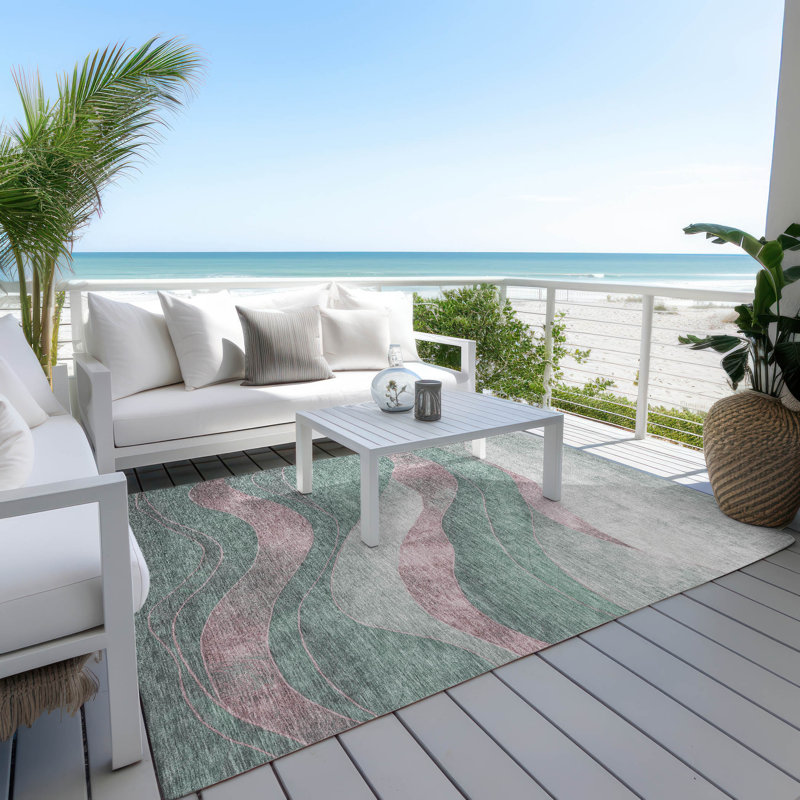 Machine Washable Indoor/Outdoor Xhevrie Sage Rug, Rectangle 10' x 14'