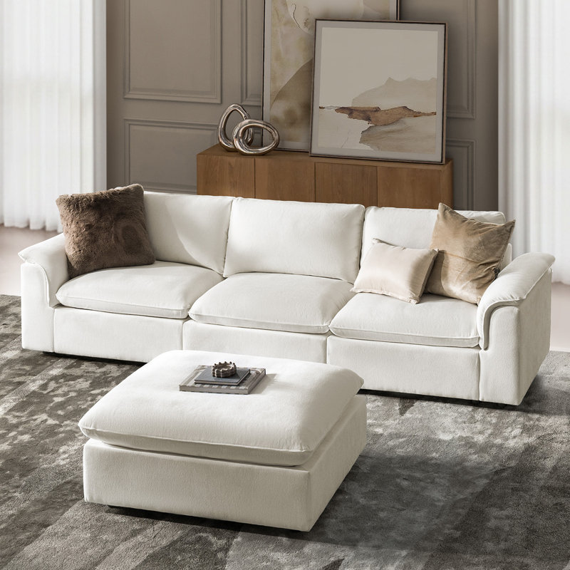 Cioffi Oversized L Shaped Modular Cloud Sectional Sofa with Removable Cushion Cover, 34.5" H x 122" W x 73" D, 3, Ivory