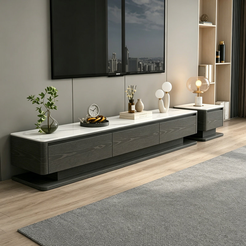Meuble télé avec 3 tiroirs Modern, Blanc / Gris