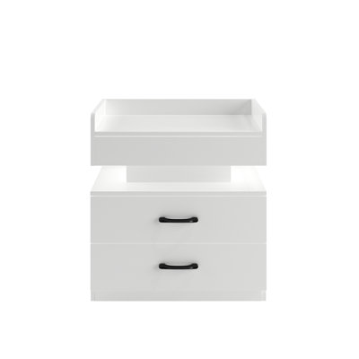 Adjustable Led Nightstand, 2 Drawers For Storage, Strong , Fits Various Settings Nightstand With Strip , 2, Large White Bedroom, Living Room, Study Desk