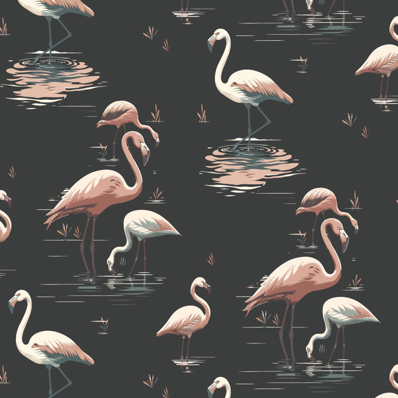 Flamingo - Wallpaper, Black, Self-adhesive