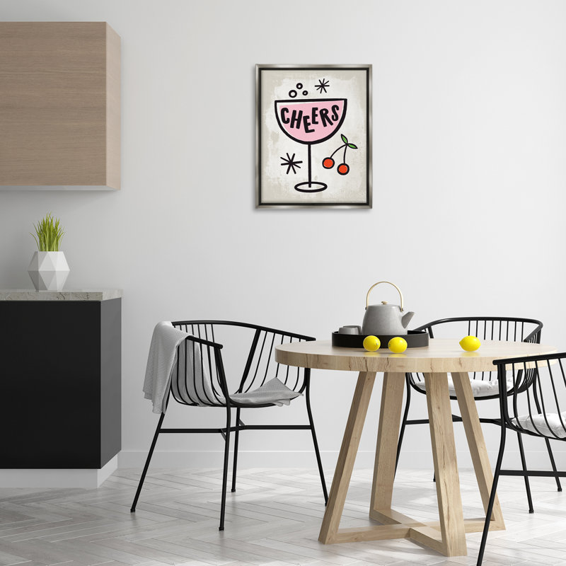 «Cheers Drink & Cherries», art mural encadré sur toile flottante, design par Nina Seven, H 21 po x l 17 po
