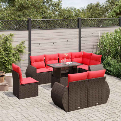 Ensemble de canapé de patio 9 pièces avec coussins en rotin de polyester