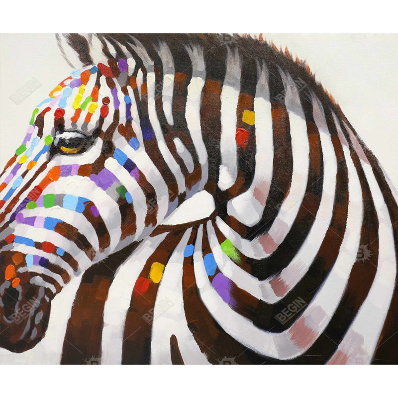 Zèbre coloré - Toile avec cadre contemporain noir | Décoration intérieure
