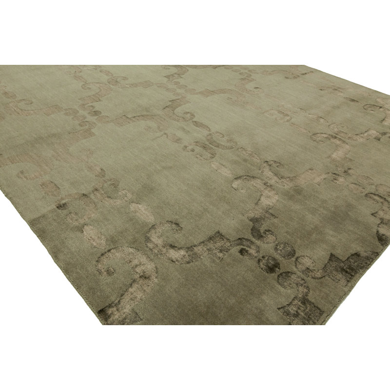 Tapis géométrique beige noué à la main, Rectangle 8 pi x 10 pi