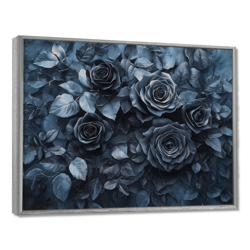 Décoration murale Midnight Roses Elegance II - Bouquets assortis, Argent argent, H 12 po x l 20 po, Cadre flottant