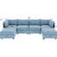Canapé-lit modulaire convertible à 6 places, rangement sous le siège, tissu en chenille bleu antique, dossier à ressorts ensachés et coussins confortables