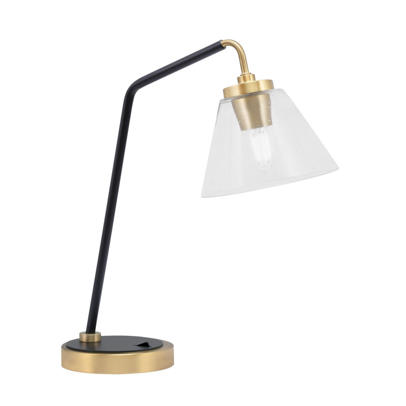 Lampe de bureau en acier inoxydable Atul, Noir mat / laiton, Blanc