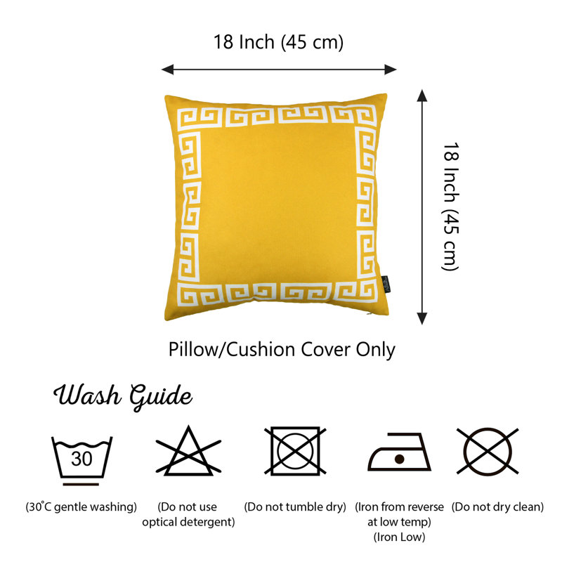 Yellow and White Greek Key Pattern Throw Pillow Cover 18" x 18"