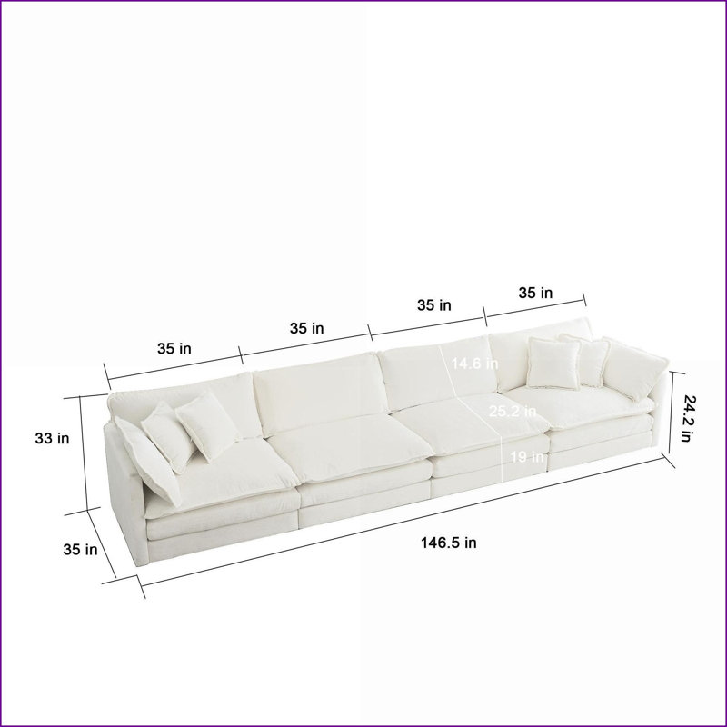Canapé modulaire, canapé convertible modulaire en U à 5 places avec repose-pieds | Chenille ivoire | Blanc, Chenille blanche