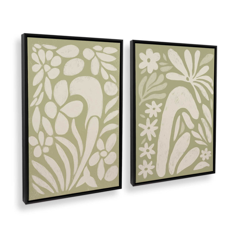 Ensemble de 2 impressions «Whimsy in Bloom», Cadre flottant noir satiné, 30 po x 20 po