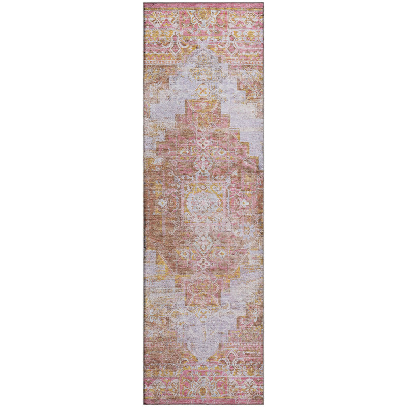 Premium Machine Washable Mayfield AMF2140 global Rug, 2'3" x 7'6" Runner, Blush
