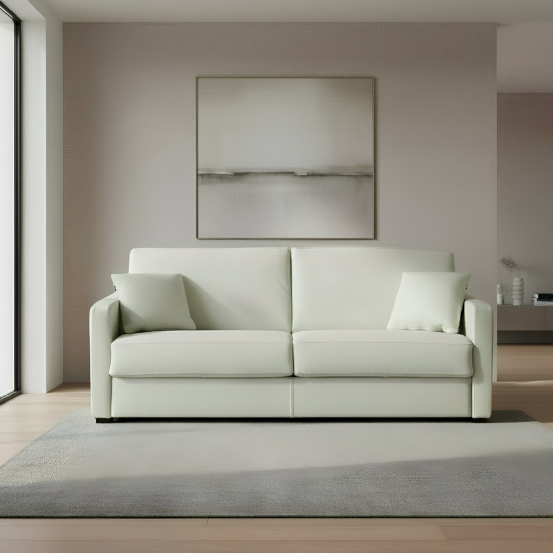 Canapé-lit à accoudoirs carrés en cuir véritable à grain carré de 77 po avec matelas en mousse à mémoire de forme Adalise Italian