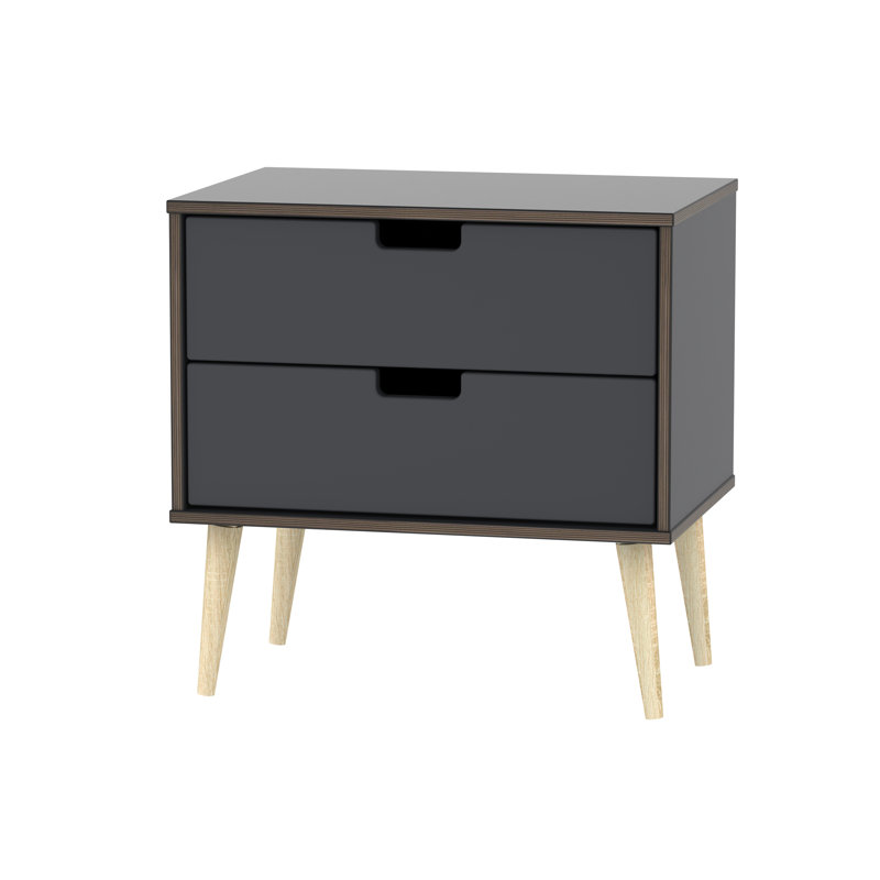Fully Assembled Fairbury 2 Drawer Bedside Table, Graphite/Oak
