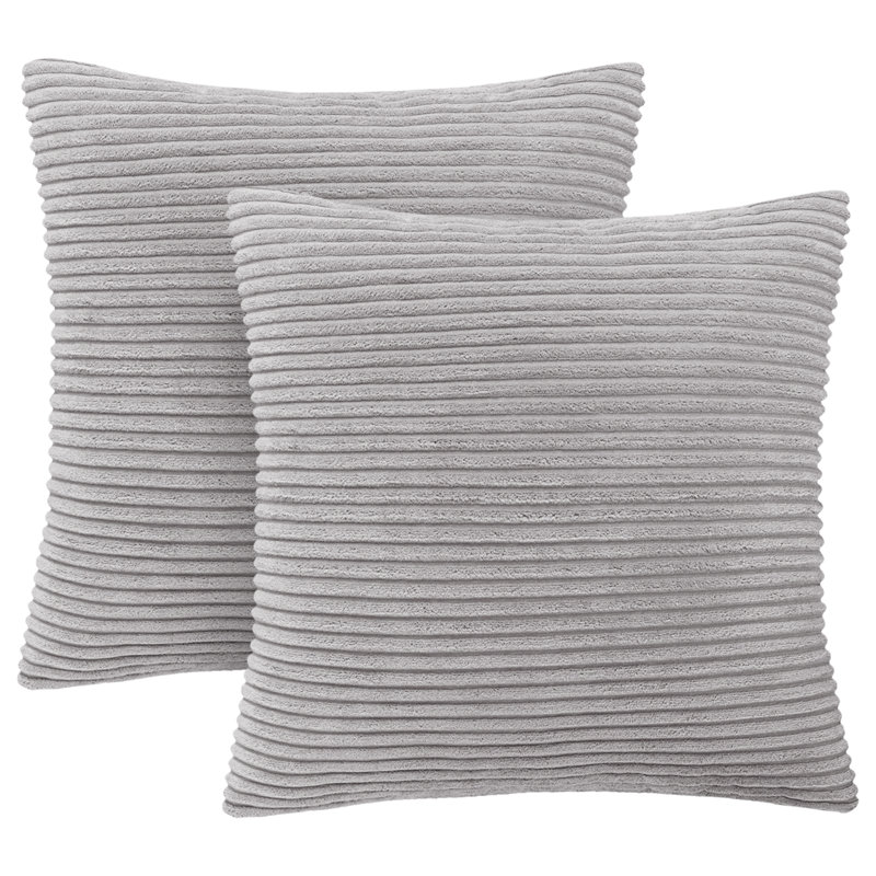 Aspire Homeware Striped Square Velvet Cushion Cover, Silver, Pack of 2
