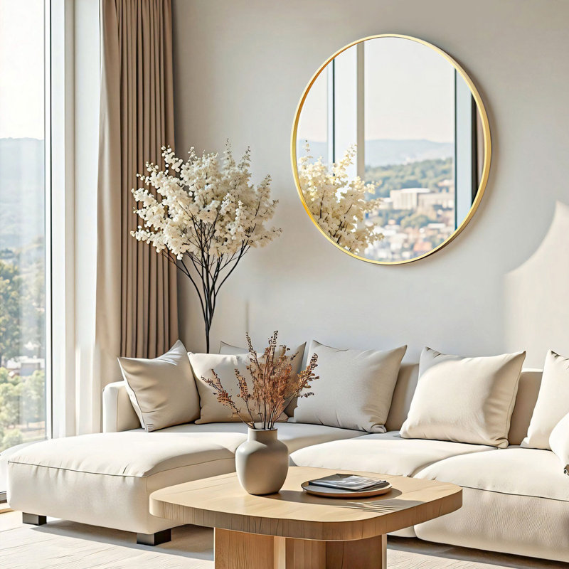Round Bathroom Mirror, Modern Wall Mirror Round Bathroom Vanity Mirror For Bedroom, Living Room, Hanging Or Leaning, Gold