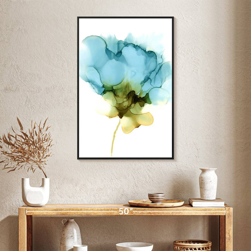 Floraison cyan II, 25 po x 37 po, Cadre flottant noir