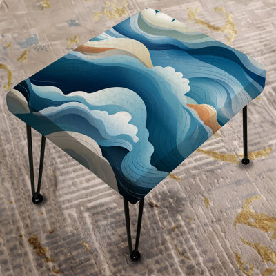Blue And White Zen Tranquility Waves - Coastal Rectangle Ottoman