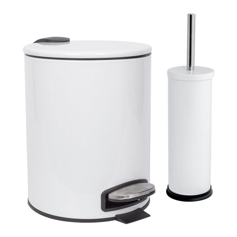 Harbour Housewares - Round Bathroom Bin & Brush Set, White