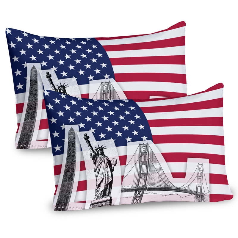 Ensemble de 2 taies décoratives Golden Gate Bridge - bleu marine, blanc et rouge Ambesonne, H 20 po x l 26 po