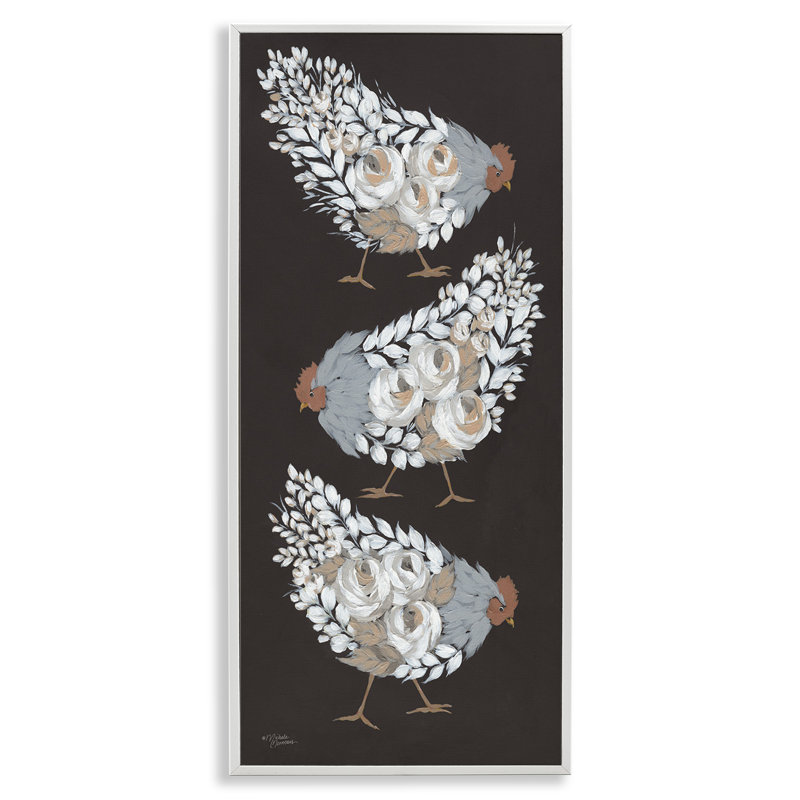 White Framed Abstract Chicken Hen Canvas Print