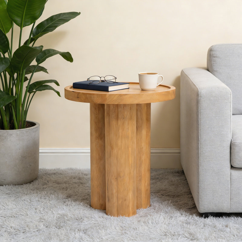 Table de bout ronde en bois massif, naturel