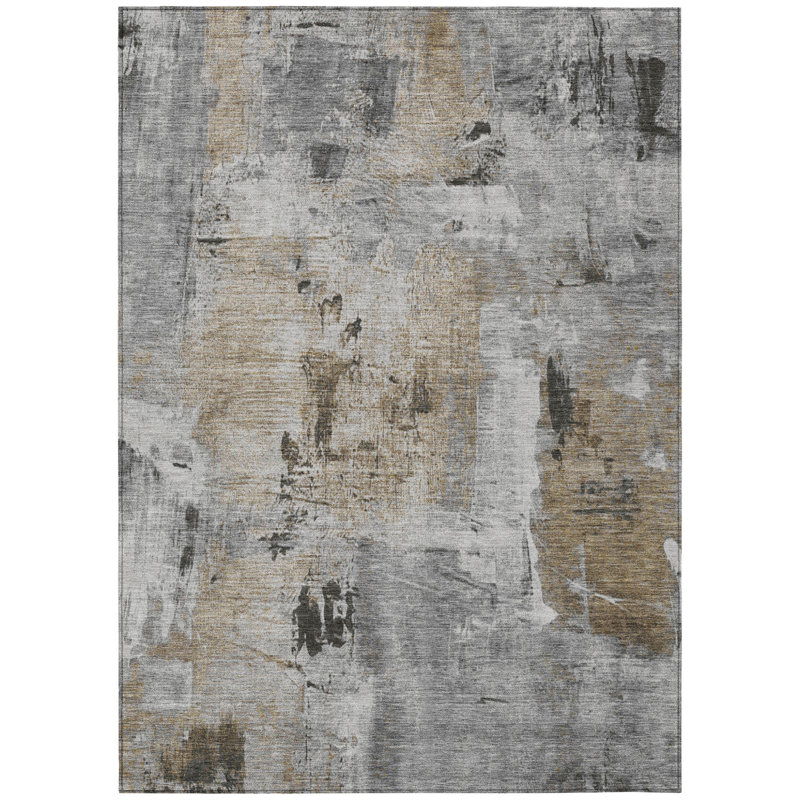 Tapis intérieur lavable abstrait ivoire et brun 8 pi x 10 pi