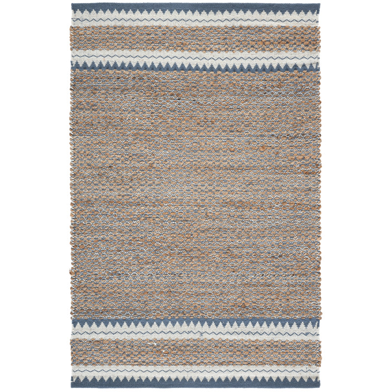 Jamesy Natural Fiber Hand Woven Jute/Wool Rug in Natural/Blue, Rectangle 3' x 5'