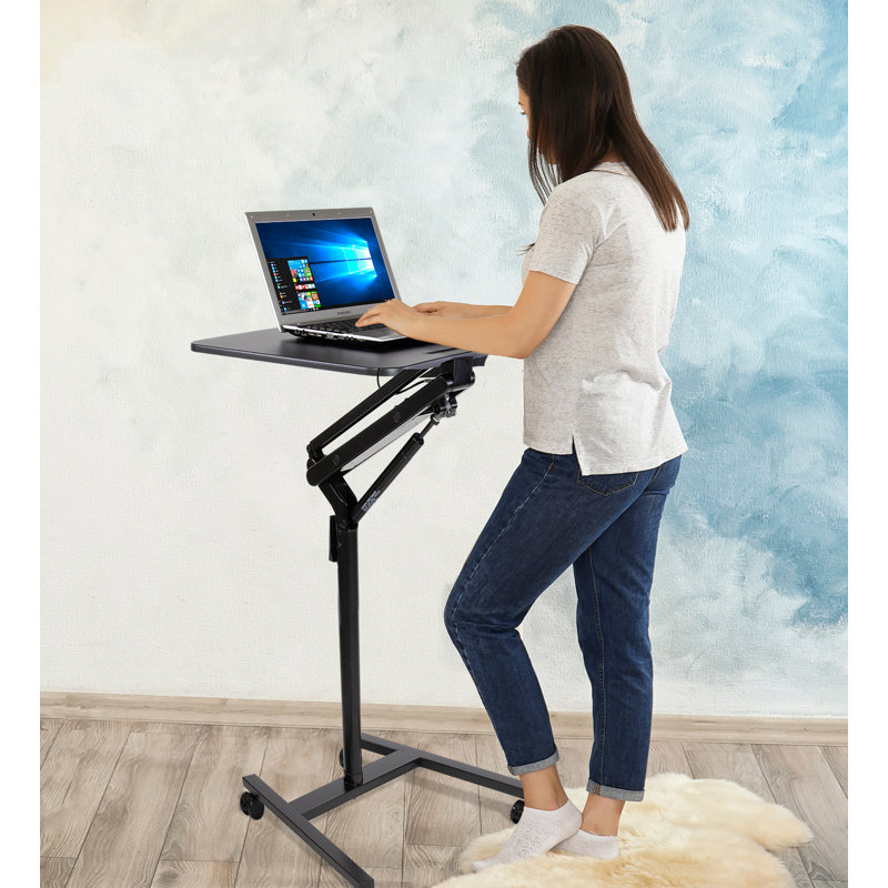 Mount-It! Mobile Standing Laptop Desk, Height Adjustable Rolling Sit Stand Workstation