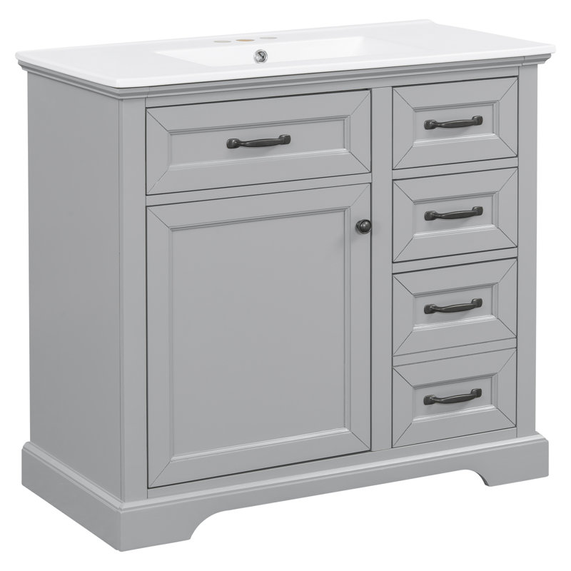 Meuble-lavabo 36 po avec comptoir en céramique, Gris clair
