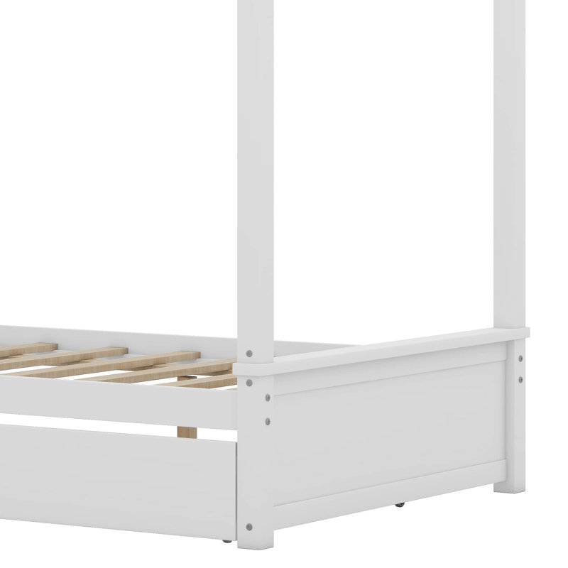 Cactier Full Size Canopy Platform bed With Trundle Bed, Brushed White