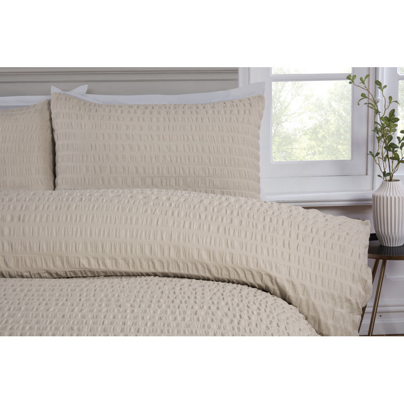 SEERSUCKER Cotton Blend Solid Colour Duvet Cover Set with Pillowcases Included, Cream