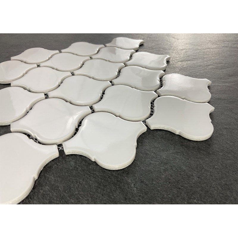Carreau de mosaïque en porcelaine arabesque 3 po x 3 po, Blanc