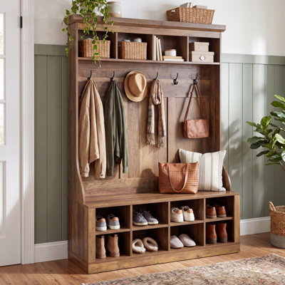 70.9-inch Tall Hall Tree with Storage Bench, Entryway Coat Rack Shoe Cabinet