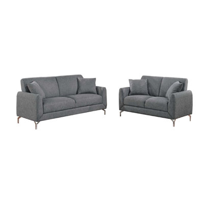 Rena 2Pc Sofa And Loveseat Set, 2 Pillows, Burlap Fabric