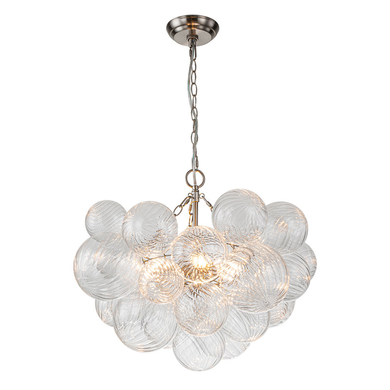 Mahood 3-Light Twisted Ribbed Glass Bubble Globe Chandelier Sputnik Ceiling Light, Nickel