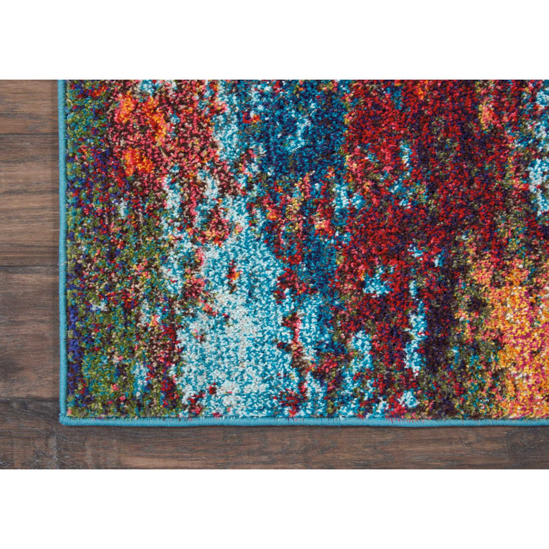 Tapis bleu moderne Enoch, Tapis de couloir 2 pi 2 po x 10 pi