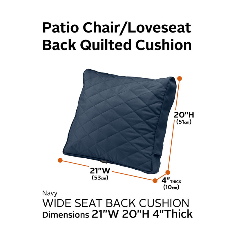 Montlake Outdoor Loveseat Back Cushion, Navy, 4" H x 21" W x 20" D