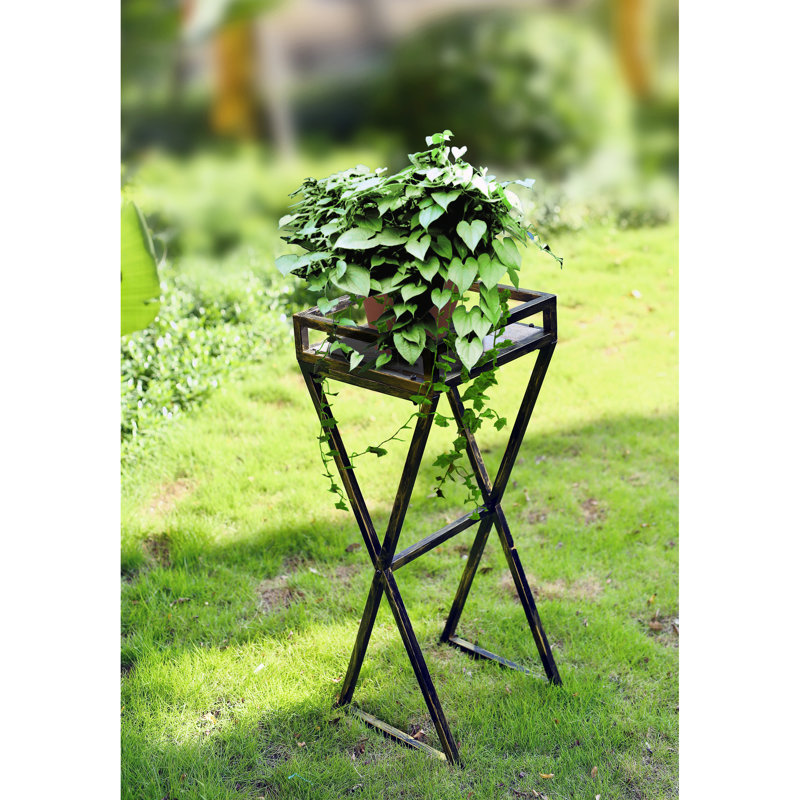 35.5" Grey Stone Slab Metal Plant Stand - Chip- Finish, 12.25" X 0.50" Platform Details In Rustic Style, 14" 31.75" Leg Dimensions