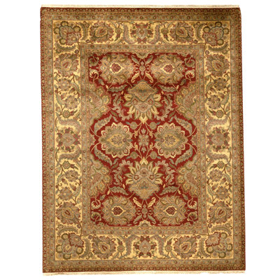 Hand Knotted Wool Oriental Area Rug in Red And Gold