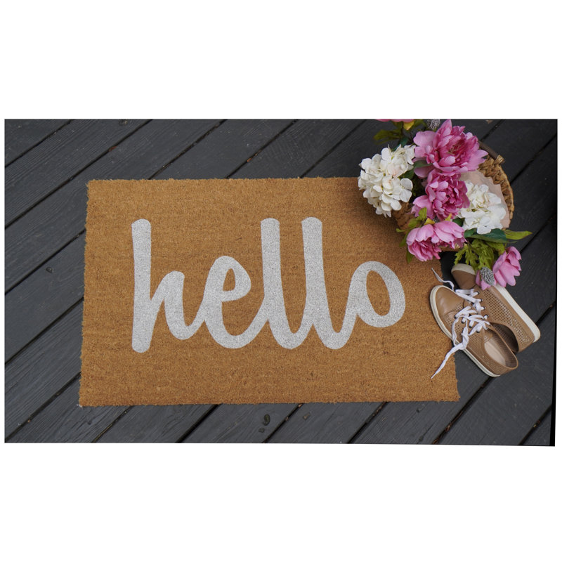 Carlaysia Non-Slip Outdoor Doormat, Rectangle 1'5" x 2'5", Tan/White