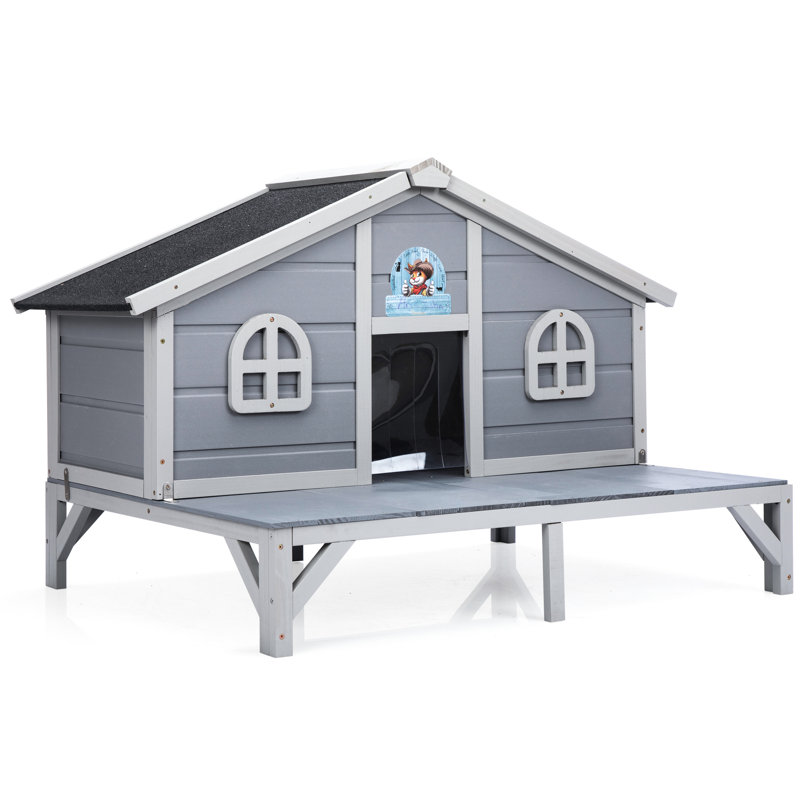 Maison pour chat toutes saisons en bois gris avec des rideaux confortables et des portes verrouillables, un espace de vie spacieux pour les amoureux de l'intérieur et l'extérieur