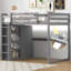 Lit mezzanine double avec garde-robe intégré, tablettes en bois à DEL, tablettes de rangement en bois gris, lecture